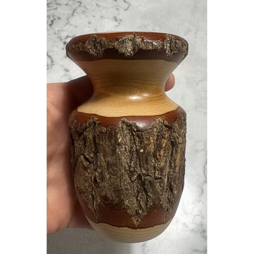 George Looney Signed Hand-Turned Live Edge Sassafras Wood Bud Vase – 4